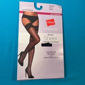 Hanes Silky Sheer Black Thigh High Hosiery